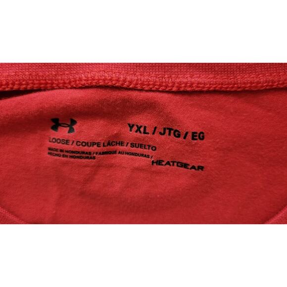 Under Armour Red HeatGear Loose Fit T-Shirt YXL Lightweight Activewear For Youth - Picture 3 of 8